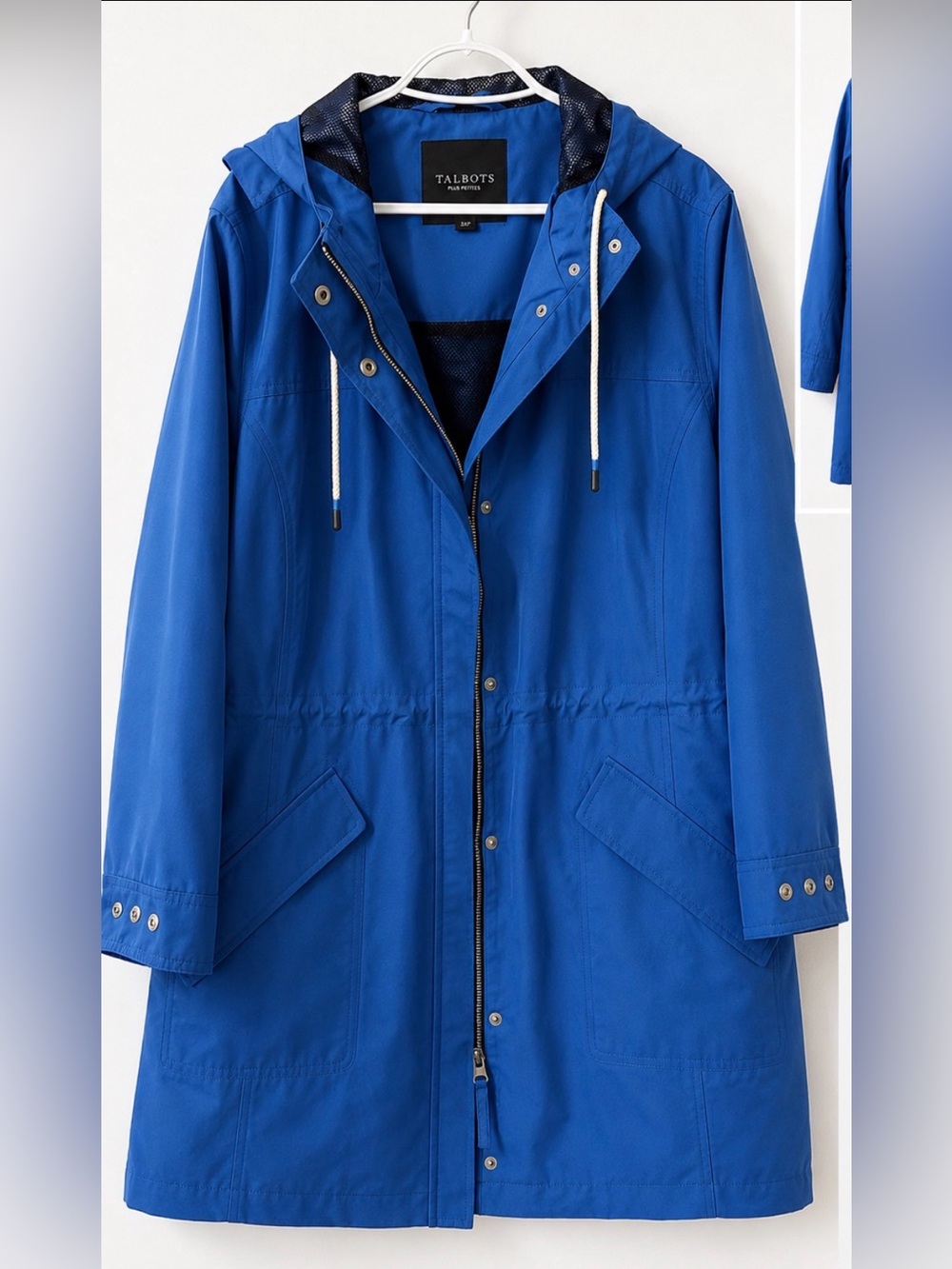 Talbots Royal Blue Hooded Raincoat with Drawstring 3x petite 3xp